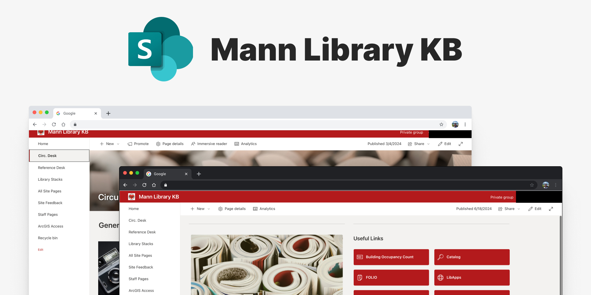 Mann Library SharePoint Knowledge Base Homepage